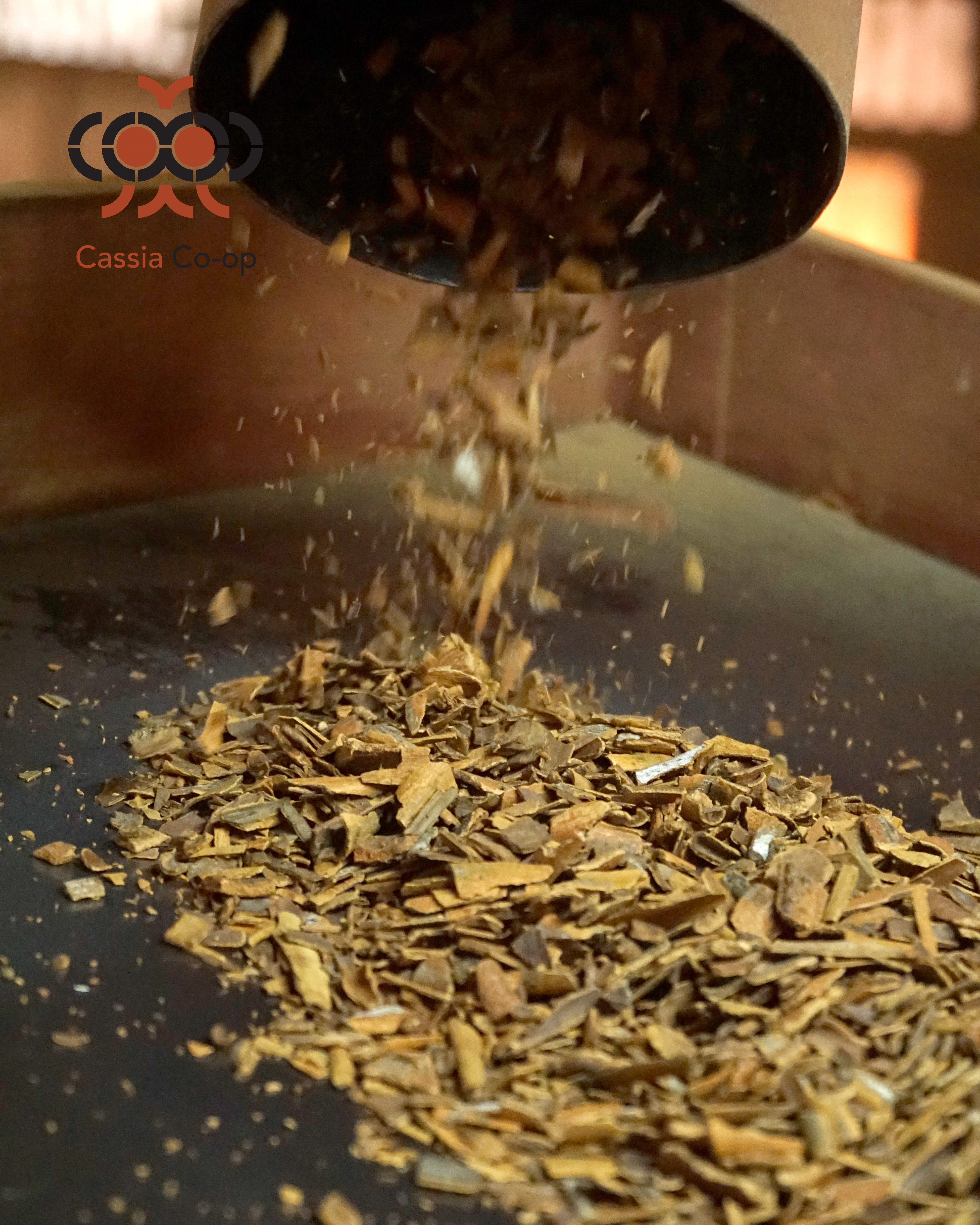 Cassia bark crushing at Kerinci facility — FSSC 22000 certified processing
